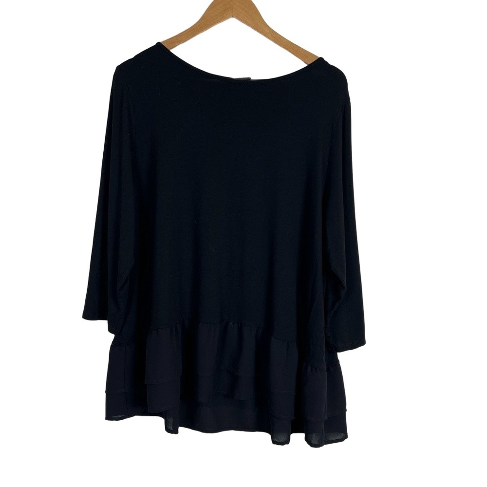 J. Jill Wearever XL Black Tunic Double Chiffon Ruffle Hem Romantic Feminine Chic